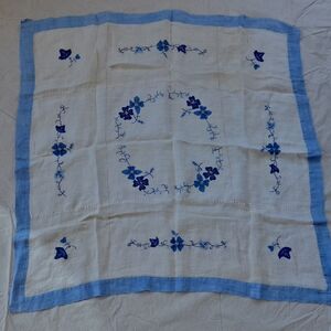 Vintage Linen Embroidered Floral Tablecloth